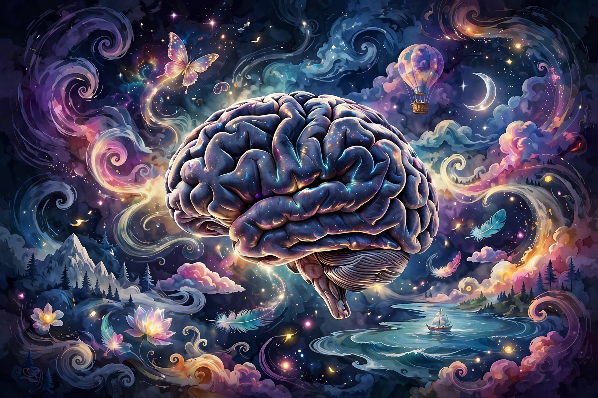 Illustration of the dreaming brain during REM — one of the key stages of sleep