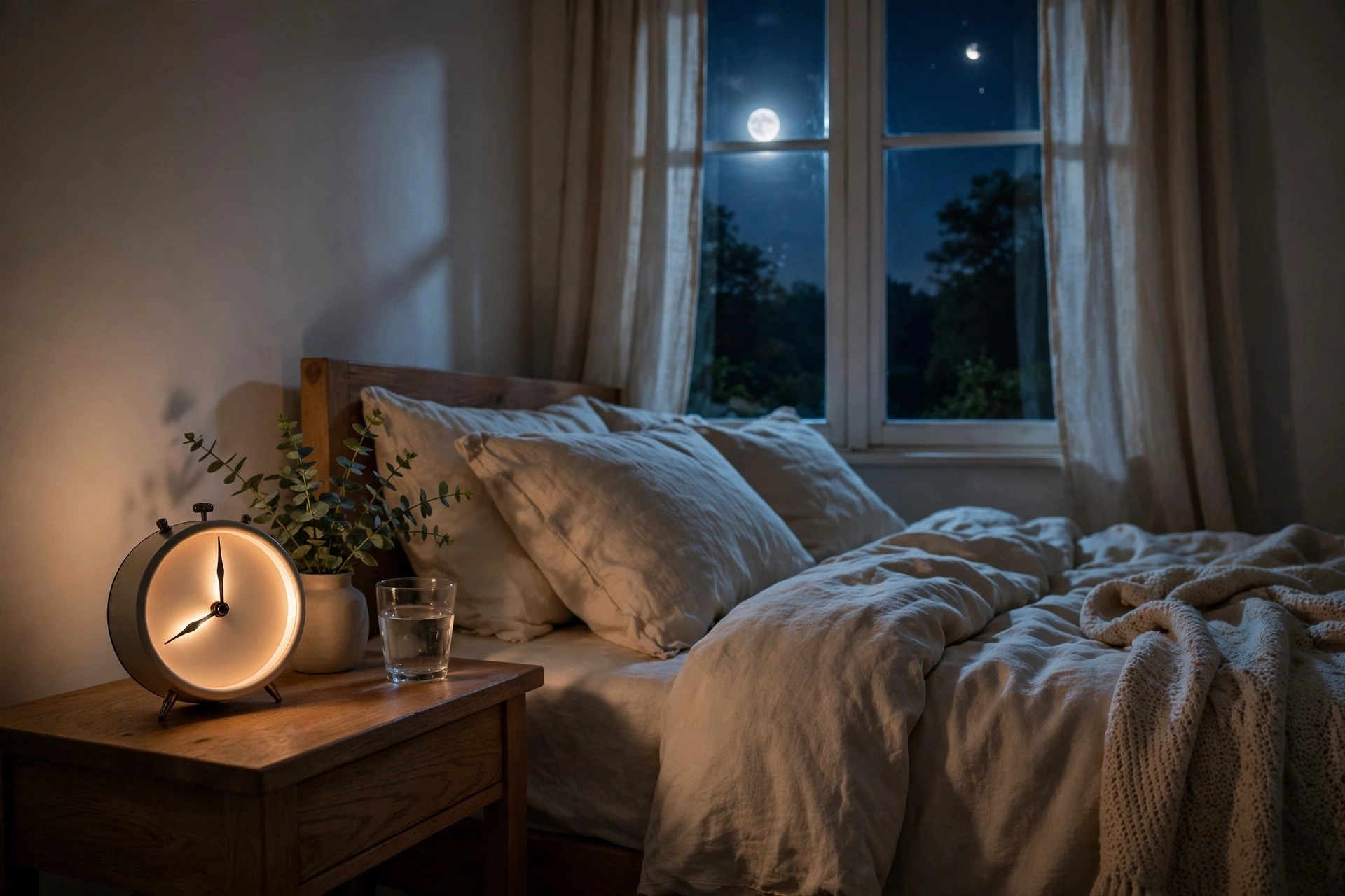 Peaceful bedroom at night — the ideal bedtime a bedtime calculator recommends