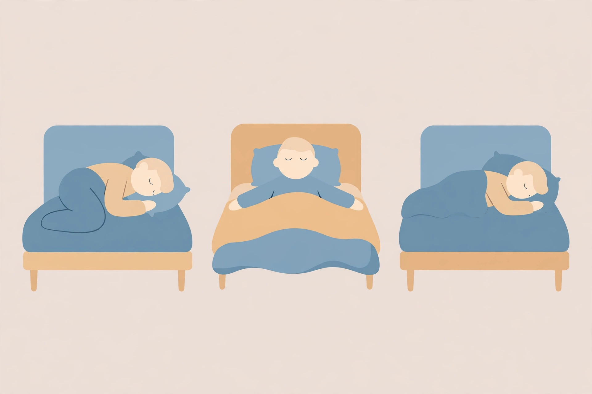 Diagram comparing the three main sleep postures — side, back, and stomach — used to rank the best sleeping position for spinal health