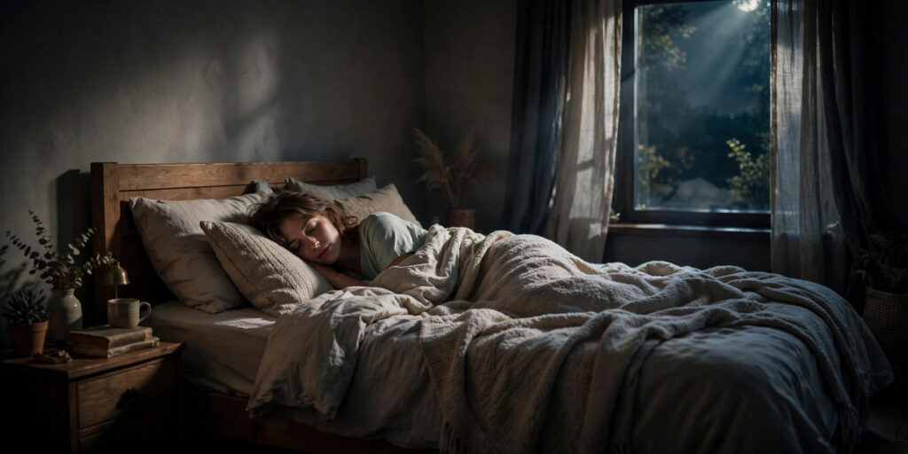 Woman sleeping peacefully through complete sleep cycles at night — how many sleep cycles per night adults need for restful sleep