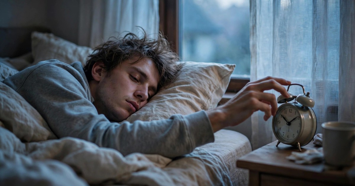 Person silencing an alarm clock at dawn — visual for whether 6 hours of sleep is enough